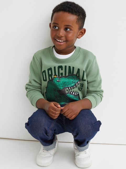 

H&M Boys Green & Gold Toned Sequin-Detail Sweatshirt