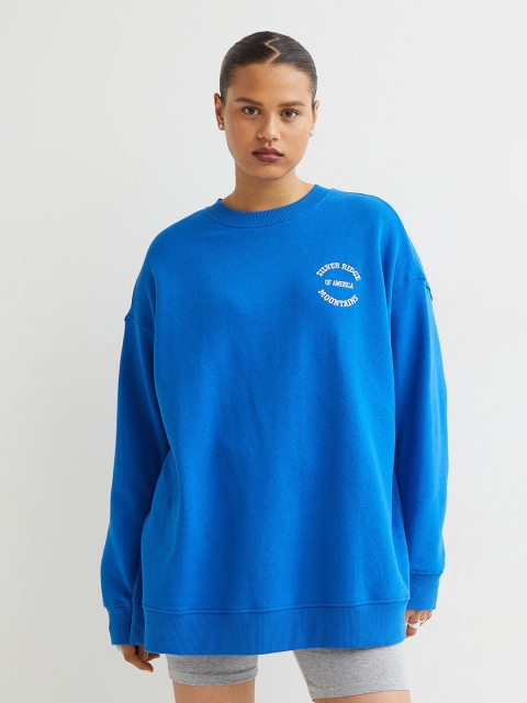 

H&M Women Blue Solid Oversized Sweatshirt