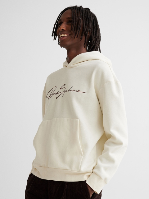 

H&M Men White Printed Relaxed Fit Hoodie