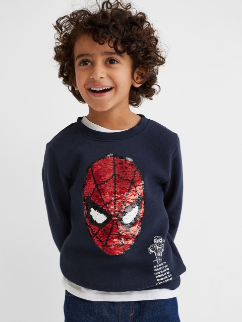 

H&M Boys Navy Blue & Red Spiderman Reversible Sequin-Detail Top