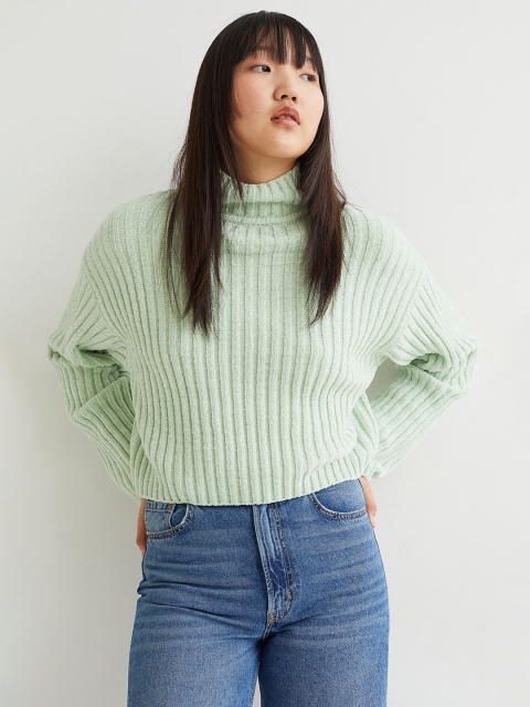 

H&M Women Green Ribbed Chenille Jumper