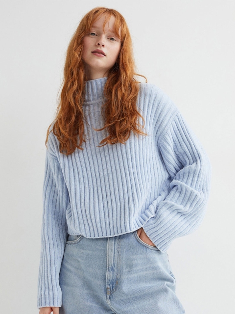 

H&M Women Blue Ribbed Chenille Jumper