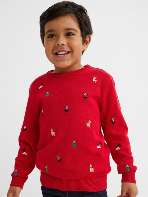 

H&M Boys Red Knitted Patterned Jumper