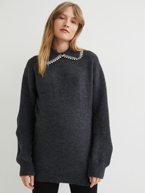 

H&M MAMA Charcoal Grey Rhinestone-Trimmed Jumper