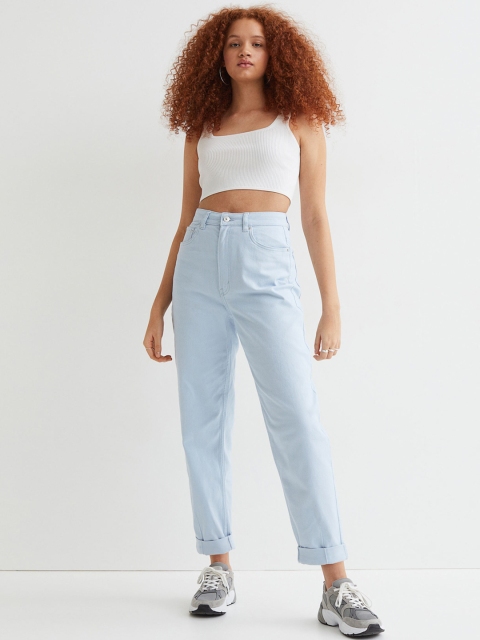 

H&M Women Blue Solid Twill Trousers