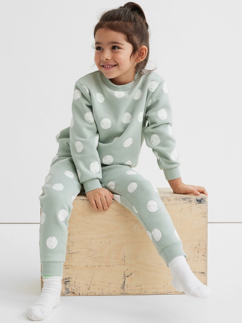 

H&M Girls Sea Green & White Polka Dot Printed 2-Piece Sweatshirt Set