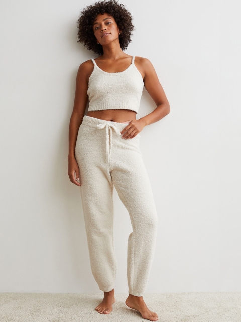 

H&M Women White Faux Shearling Joggers