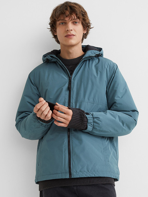 

H&M Men Turquoise Blue Solid Water-Repellent Jacket
