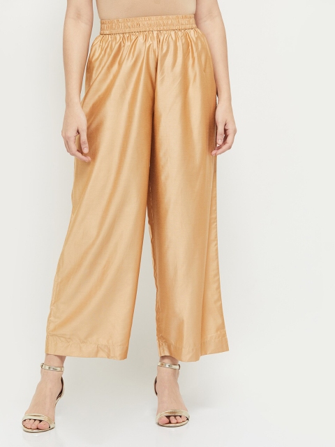 

Max Women Gold Solid Wide Leg Palazzos