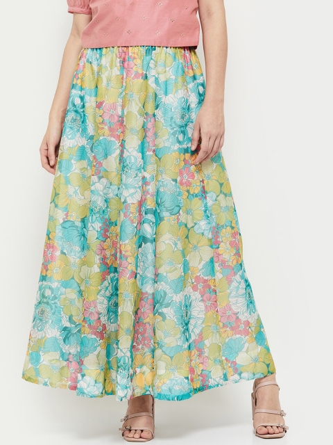 

max Women Blue & Green Floral Printed Flared Maxi Skirt