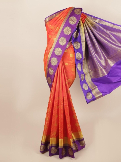 

Pothys Orange & Purple Woven Design Art Silk Saree