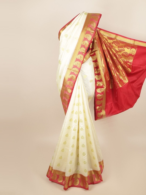 

Pothys White & Red Floral Art Silk Saree