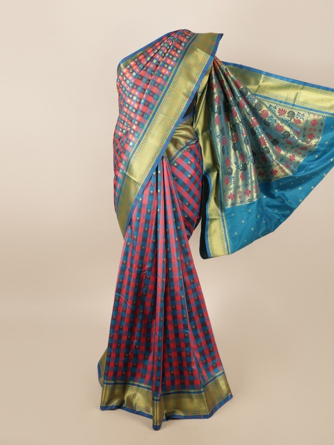

Pothys Pink & Blue Checked Zari Art Silk Saree