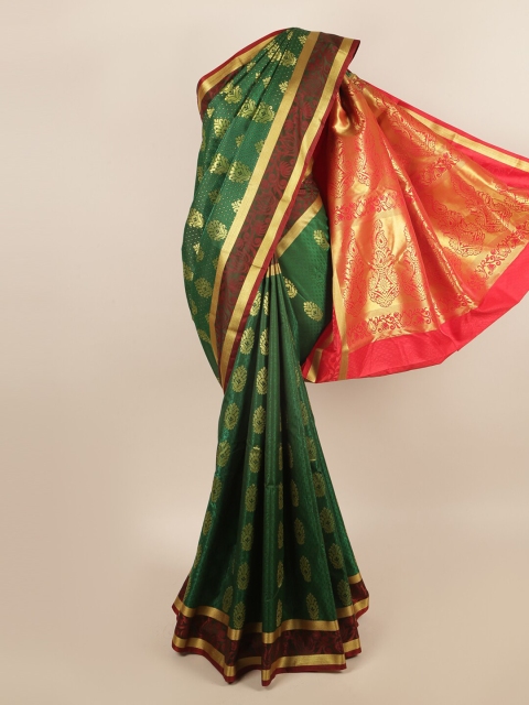 

Pothys Green & Orange Floral Art Silk Saree