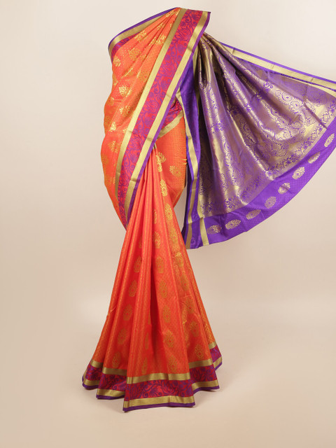 

Pothys Orange & Gold-Toned Ethnic Motifs Art Silk Saree