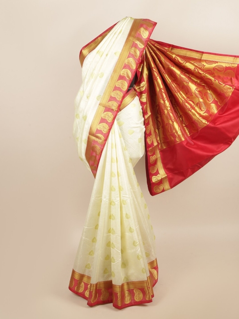 

Pothys Off White & Red Ethnic Motifs Art Silk Saree