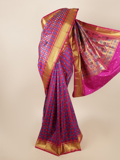 

Pothys Magenta & Blue Ethnic Motifs Zari Art Silk Saree