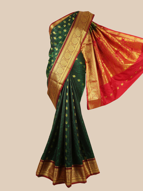 

Pothys Green & Red Ethnic Motifs Zari Art Silk Saree