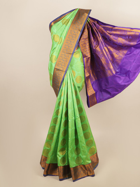 

Pothys Green & Violet Floral Art Silk Saree