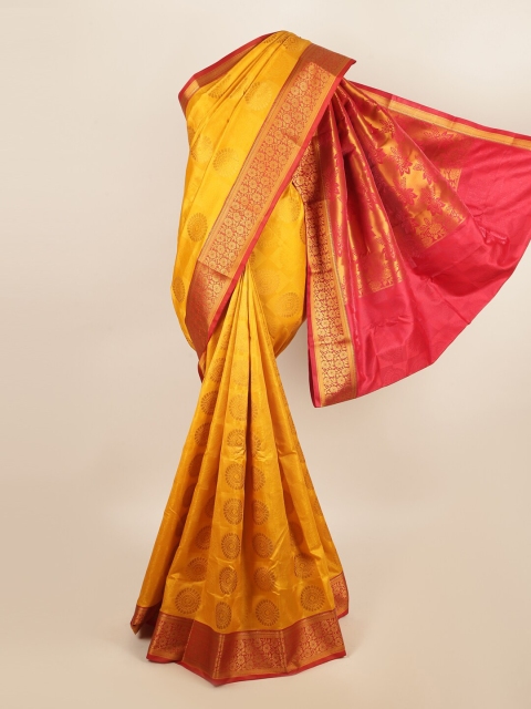 

Pothys Mustard & Red Floral Art Silk Saree