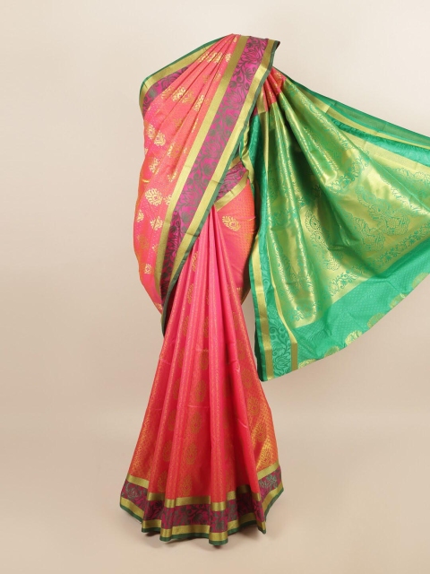 

Pothys Pink & Green Floral Art Silk Saree