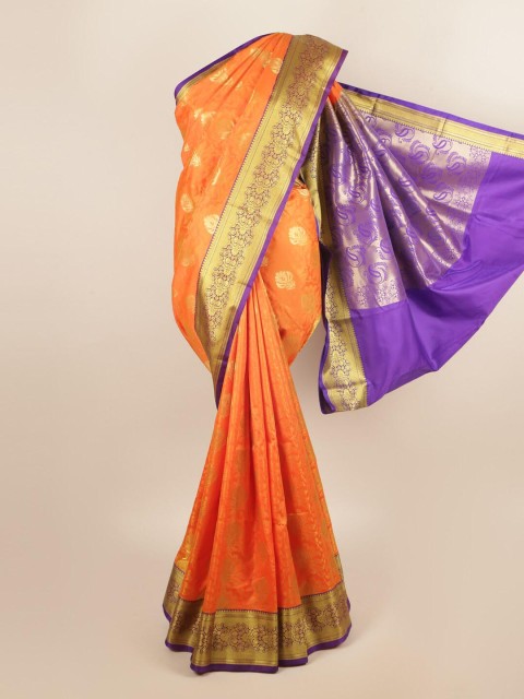 

Pothys Orange & Purple Ethnic Motifs Art Silk Saree