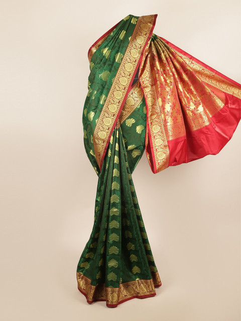 

Pothys Green & Red Ethnic Motifs Zari Art Silk Saree