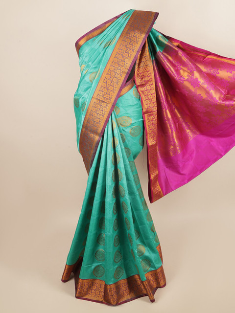 

Pothys Green & Purple Ethnic Motifs Art Silk Saree