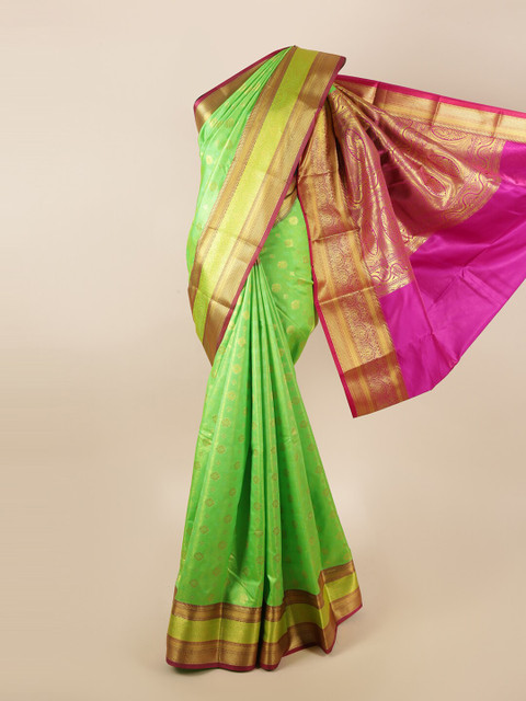 

Pothys Green & Fuchsia Ethnic Motifs Zari Art Silk Saree