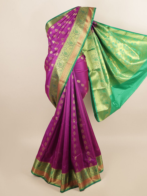 

Pothys Violet & Green Ethnic Motifs Art Silk Saree