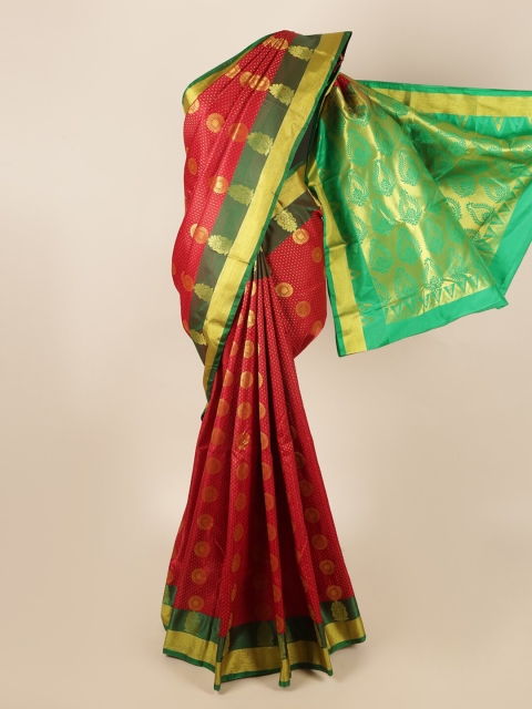 

Pothys Maroon & Green Ethnic Motifs Zari Art Silk Saree