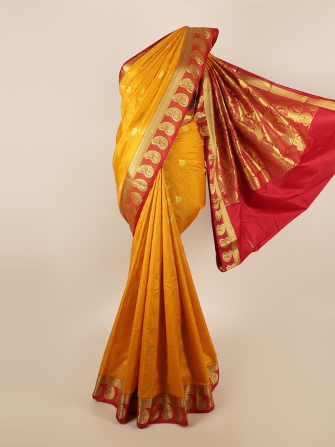 

Pothys Mustard & Red Ethnic Motifs Zari Art Silk Saree