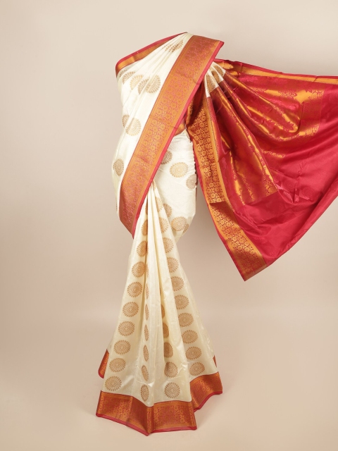 

Pothys Cream-Coloured & Maroon Ethnic Motifs Zari Art Silk Saree