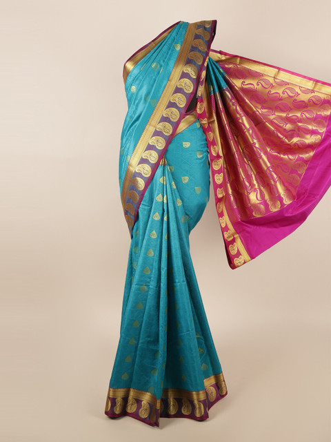 

Pothys Blue & Magenta Ethnic Motifs Zari Art Silk Saree