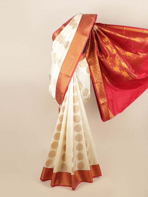 

Pothys Off White & Red Ethnic Motifs Zari Art Silk Saree
