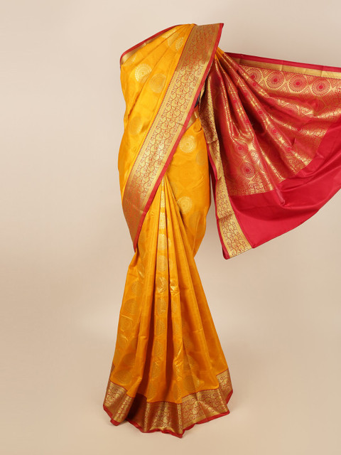 

Pothys Mustard & Red Ethnic Motifs Zari Art Silk Saree