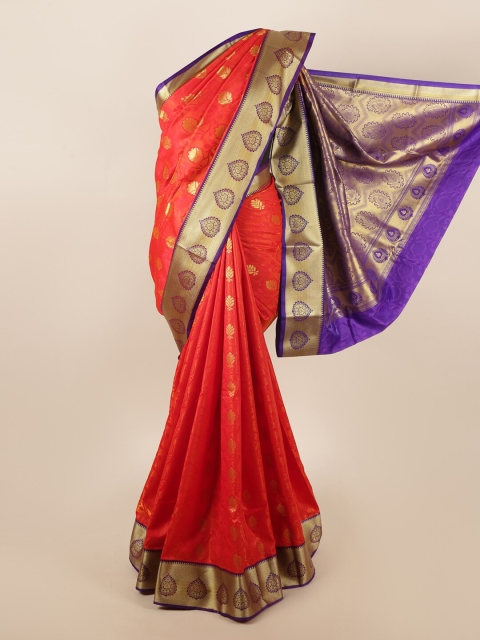 

Pothys Red & Violet Ethnic Motifs Zari Art Silk Saree