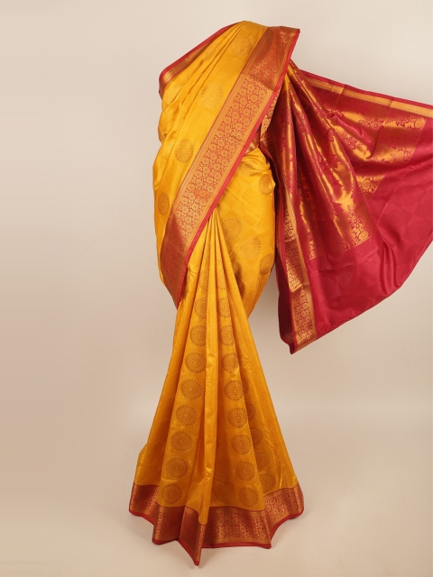

Pothys Mustard & Red Floral Art Silk Saree