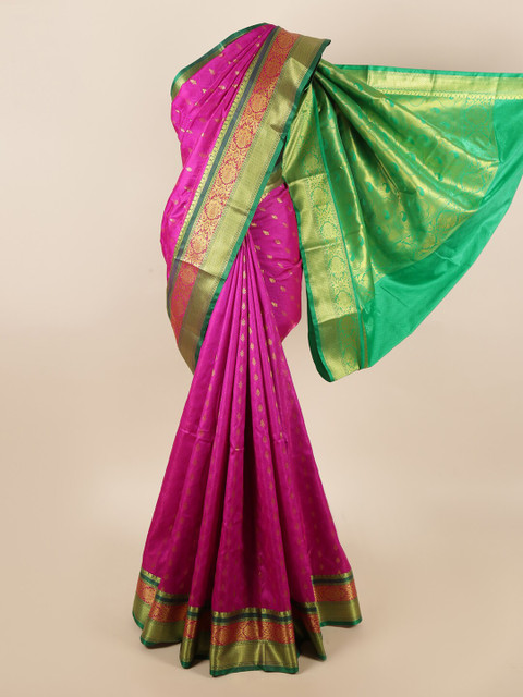 

Pothys Magenta & Green Ethnic Motifs Zari Art Silk Saree