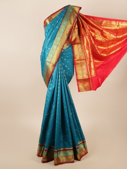 

Pothys Blue & Orange Ethnic Motifs Zari Art Silk Saree