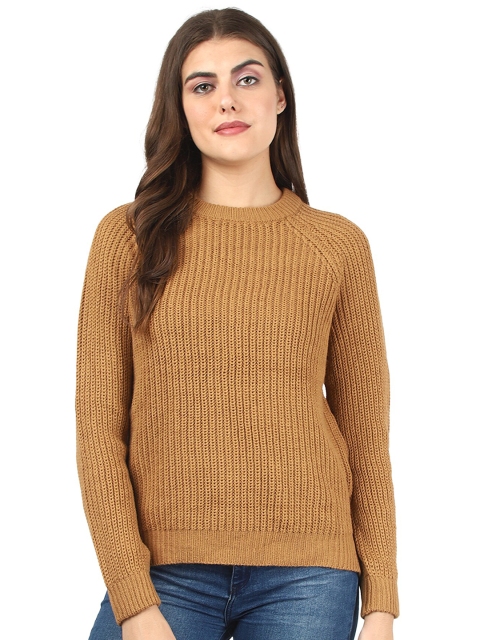 

NoBarr Women Brown Solid Round Neck Pullover