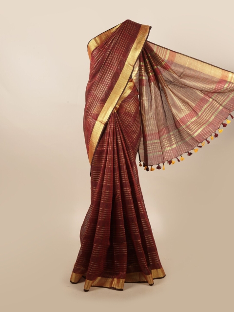 

Pothys Maroon & Gold Checked Pure Linen Saree