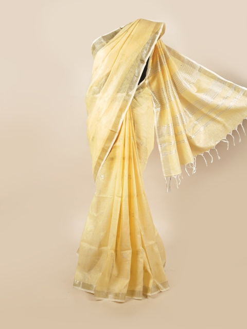 

Pothys Yellow & Silver-Toned Woven Design Pure Linen Saree
