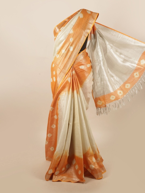 

Pothys Cream-Coloured & Orange Zari Pure Linen Saree