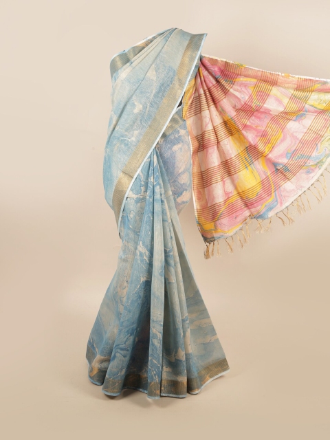 

Pothys Women Blue Printed Linen Saree