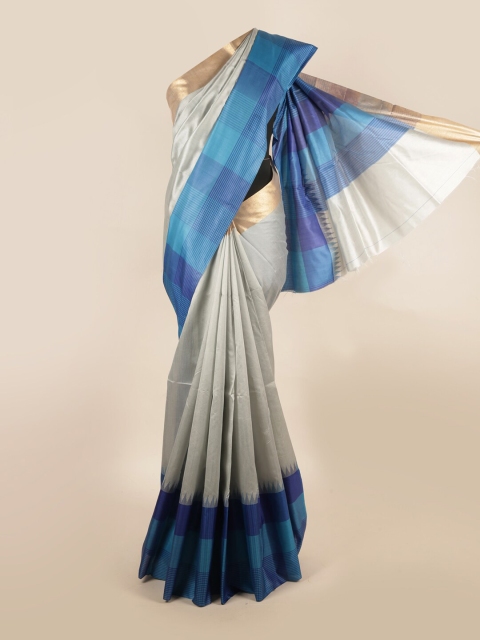 

Pothys Grey & Blue Striped Pure Linen Saree