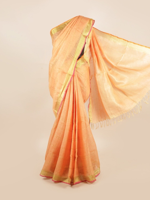 

Pothys Peach-Coloured & Gold Zari Pure Linen Saree