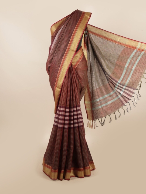

Pothys Brown & Gold-Toned Pure Linen Saree