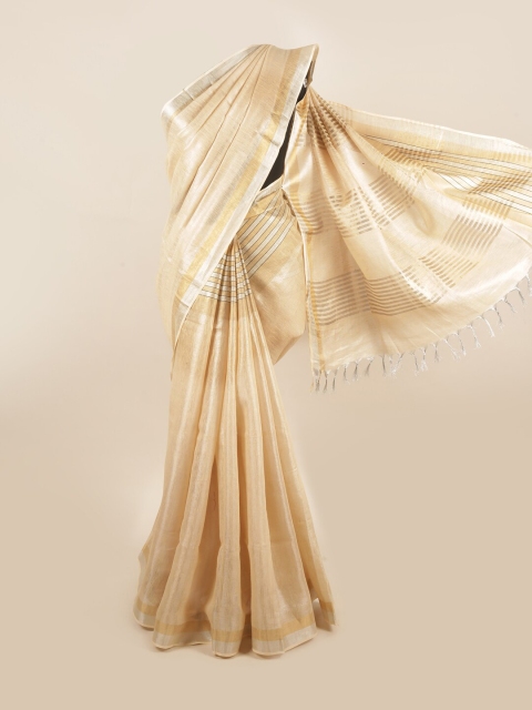 

Pothys Cream-Coloured & Off White Zari Pure Linen Saree