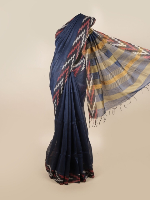 

Pothys Blue Solid Pure Linen Saree